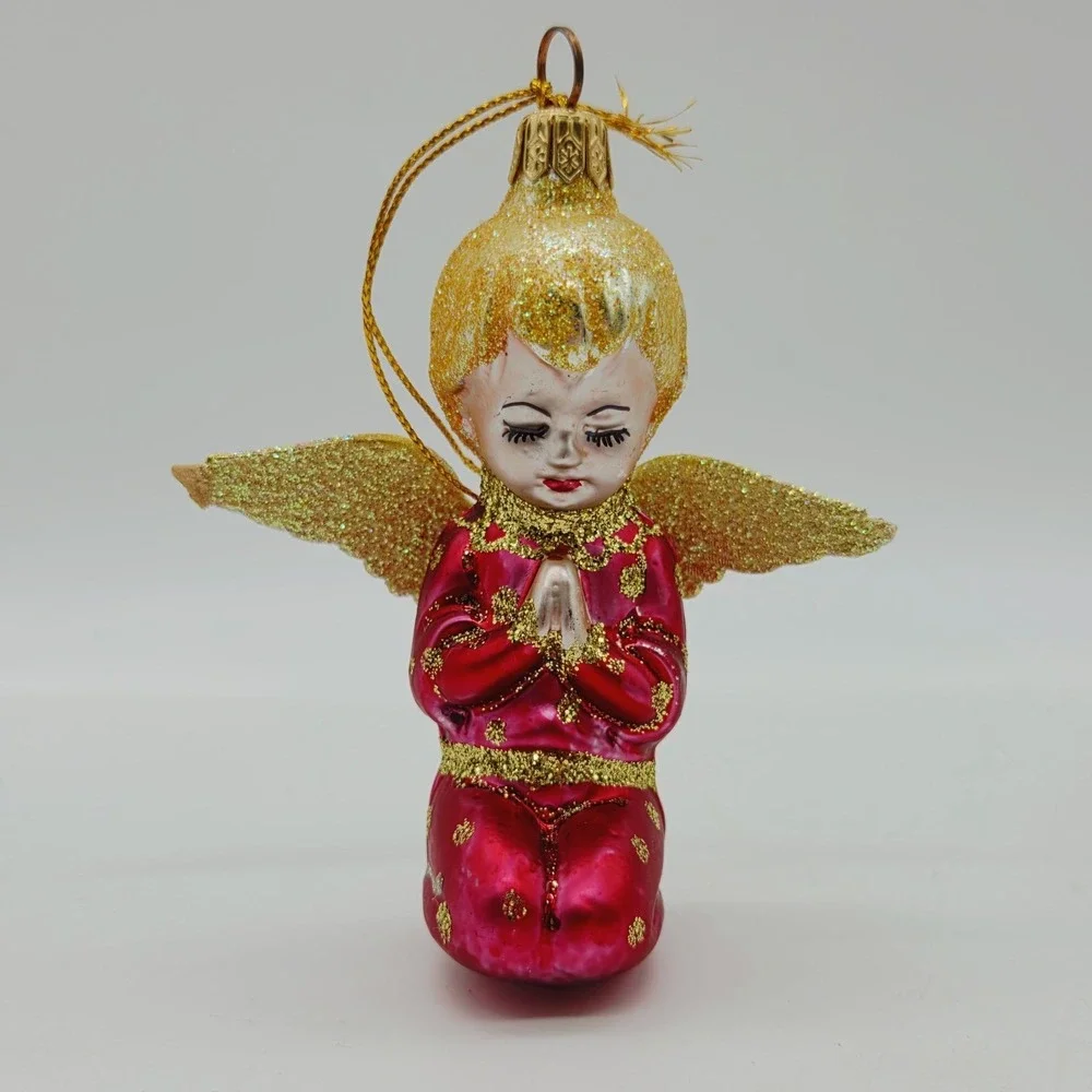 VTG Kneeling Praying Angel Blown Glass Christmas Tree Ornament 4